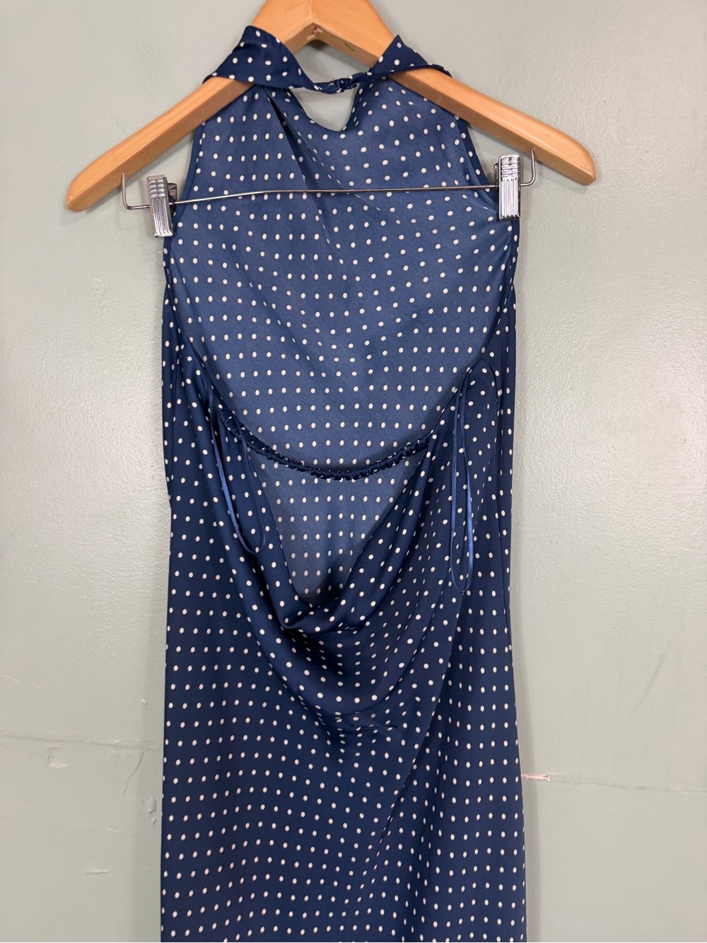 Anthropologie Maeve Jamie Satin Halter Midi Dress Polka Dot Blue Small - Picture 6 of 8